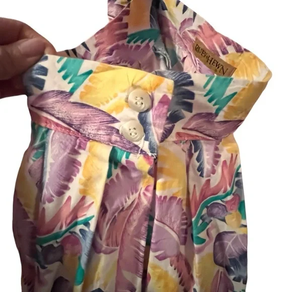 VINTAGE 80S MIDI SKIRT TROPICAL FLORAL PRINT COLORFUL PASTELS POCKETS XS - Picture 7 of 10